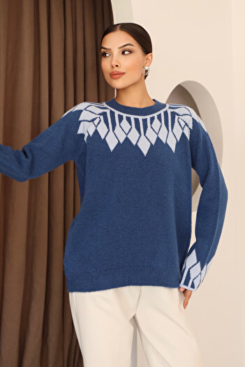 ALCHON Gât rotund, cu mânecă lungă, cu model argintiu, cu textura moale, din lână, simplu, elegant, tricotaj, pulover