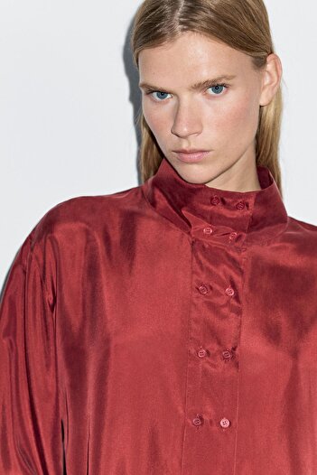 Massimo Dutti Düğme detaylı %100 ipek gömlek