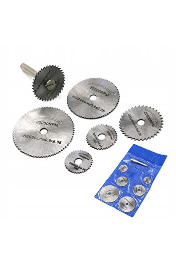 Rosfix 7 Piece Cutting Disc Set + Adapter | HSS Steel 22–50mm, Shaft 3.17mm