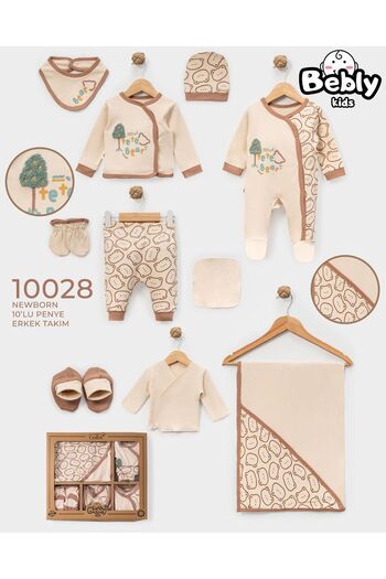 MİLAYS LİFE HOME COLLECTİON Baby Boy 0-3 Months Organic Muslin Fabric Newborn Teddy Bear Embroidered Set of 10