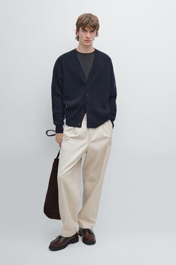 Massimo Dutti Yün karışımlı V yaka hırka