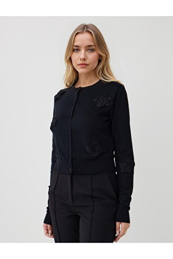 Jimmy Key Black 100% Cotton Round Neck Knitwear Cardigan