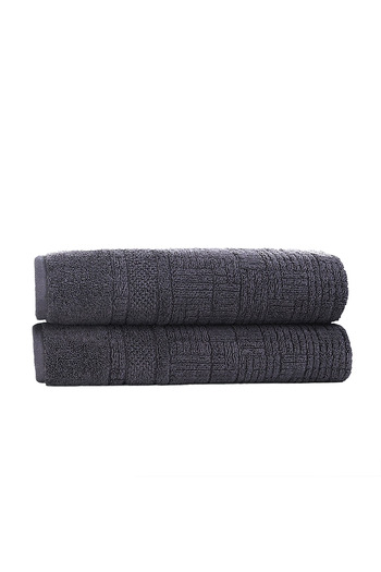 TEOHOMELİNENS Jacquard Bath Towel, 70X140 Cm, Stylish Geometric Pattern, 20/ Ring Karde, 600 Gsm- Anthracite