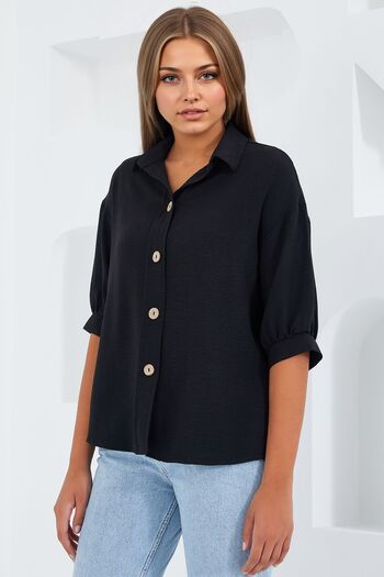 Hiccup Bdart Oversized Crepe Shirt with Button Closure
