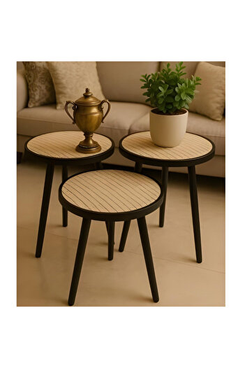 Generic 3-piece round wooden table set with black legs