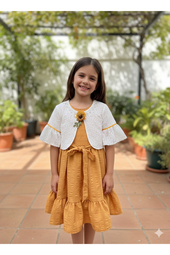 FESSHERA KİDS Girl's Suit Brode Lace Bolero and Ruffled Dress Set with Belt |   Holiday Special Day Wedding