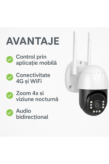 GermaNova Camera De Supraveghere 4G WiFi GermaNova, Control Aplicatie Telefon, 3 MP, Pentru Exterior/Interior