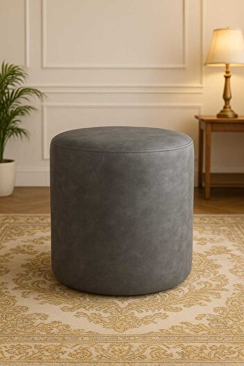 aslandecor Nubuk Kumaş Yuvarlak Puf 40×40×45 cm – Dekoratif Oturma Makyaj Pufu Kare Bench