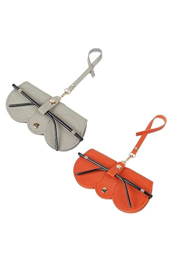 OEM Set 2 etui din piele pentru ochelari, design portabil, gri/portocalie