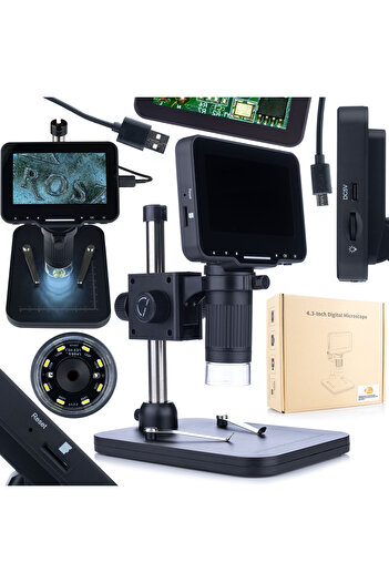 Rosfix Digital Microscope LP043-Z01C | 4.3" LCD Screen, Zoom, 8 Adjustable LEDs