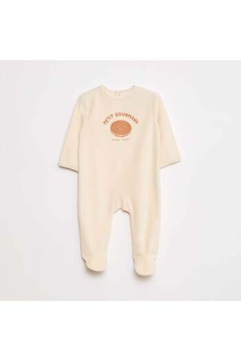 KIABI Fleece sleepsuit with feet and design on the front BEIGE