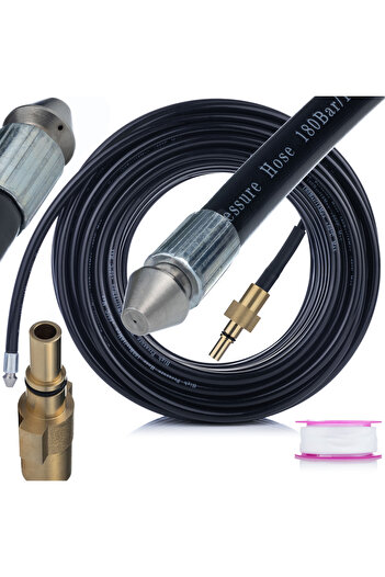 Rosfix Sewer Hose 15M 160 Bar | Nozzle 1+3 | Compatible with Black&Decker, Bosch