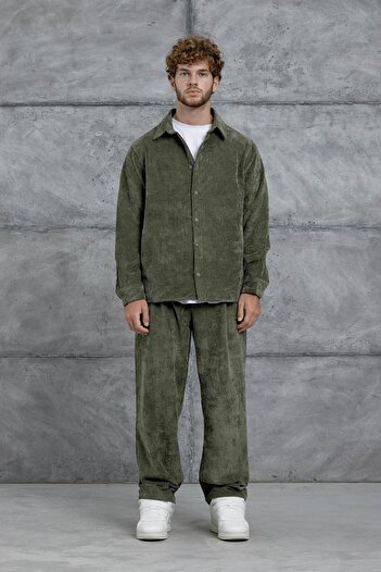 NOMARC Khaki 251 Velvet Oversize Shirt and Pantalon Set