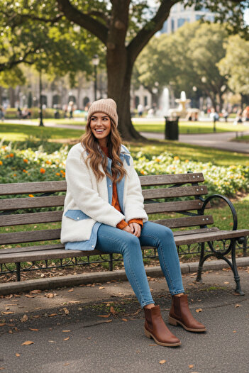 TrendParis Denim Trimmed Lined Teddy Coat