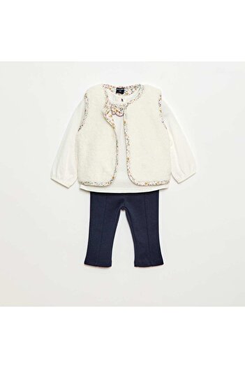 KIABI Sherpa Vest + T-shirt + Leggings Set - 3 pieces WHITE