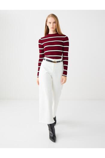 Jimmy Key Red Half Turtleneck Striped Patterned Knit Sweater