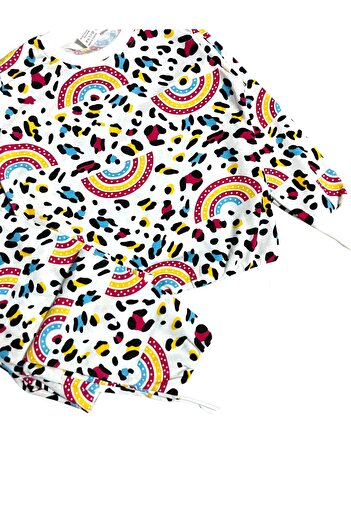 ALİŞ KİDS Girls' Cotton White Rainbow Patterned Long Sleeve Seasonal Pajama Set