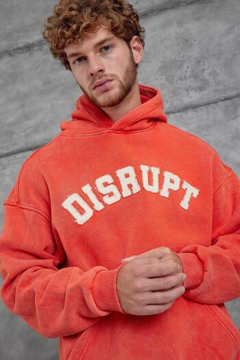 NOMARC Πορτοκαλί φούτερ με γράμματα Disrupt Oversize