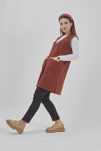 Elçelya Moda Women's Knitwear Stretchy Long Seasonal Buttoned Vest