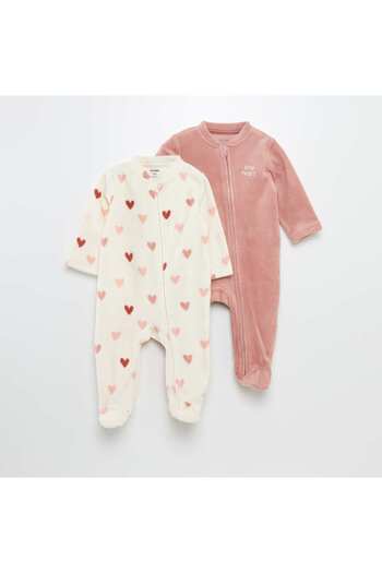 KIABI Pack of 2 fleece sleepsuits PINK