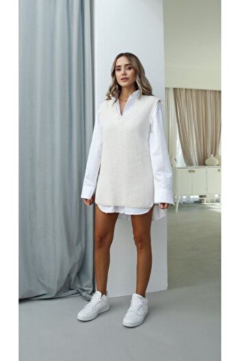 HepsitrentStore V-Neck Thessaloniki Fabric Knitted Sweater