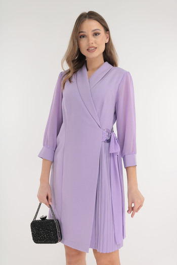 Trend Land Elegant lilac dress with lapels and pleats