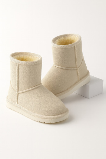 Zilvana Girl's Beige Regular Length Fur Winter Boots