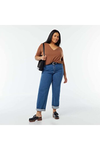 KIABI Basic plain V-neck T-shirt BROWN