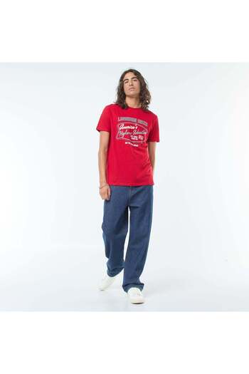 KIABI Short-sleeved printed T-shirt with round neck RED
