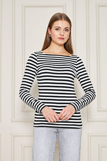 ESPİNA Boat Neck Long Sleeve Basic Women's T-Shirt Comfortable and Stylish
