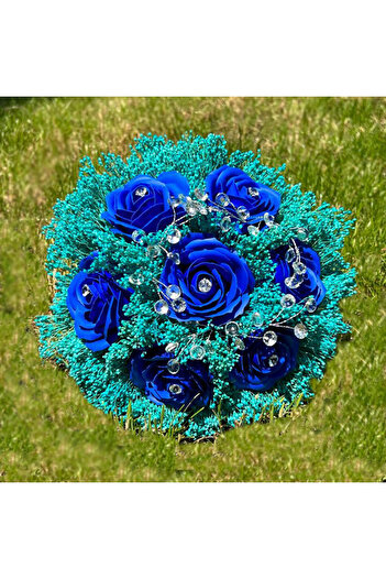 velve Bridal Bouquet of Roses and Cryogenic Bromine, Turquoise Blue, Turquoise Blue
