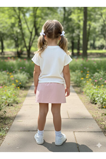 FESSHERA KİDS Girl's Suit Set with Skirt |   Short Sleeve Blouse and Pleated Skirt 2-Piece Set |   Holiday and Everyday Wear