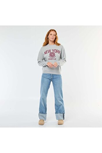 KIABI Printed Crew Neck Sweatshirt GREY