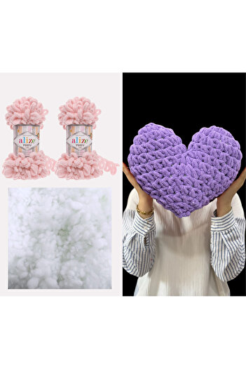 Alize Heart Pillow Puffy Material 2 Pieces Puffy 161 and 200 Gr. Bead Fiber Set