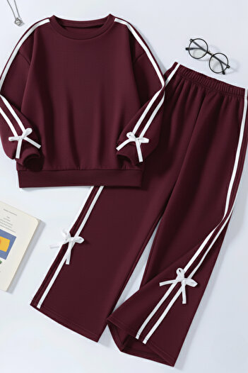 My Kids Wear Girl's Double Stripe Ribbon Tracksuit Set 4-16 Years Old 12145