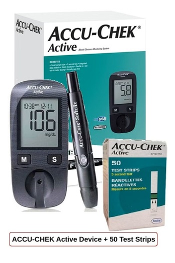 Accu Chek أكيو تشك أكتيف نظام مراقبة سكر الدم النشط مع عبوة من شرائط الفحص 50 شريط - ACCU-CHEK Active