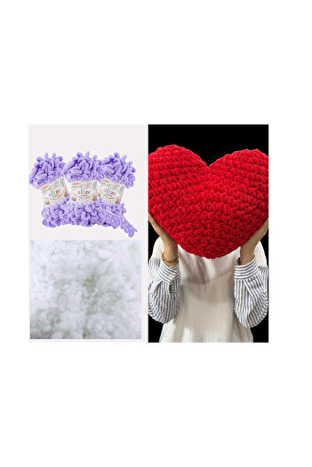 Alize Heart Pillow Puffy Material 3 Pieces Puffy 788 and 400 Gr. Bead Fiber Set