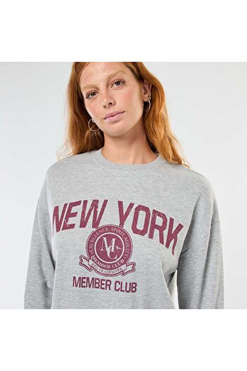KIABI Printed Crew Neck Sweatshirt GREY