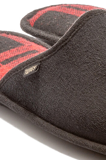 Twigy Plaid Men's House Slippers Black Red-2 41/46
