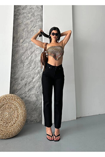 By Mop Mom Fit Enzyme Stone Wash Jeans Pants Black D2006