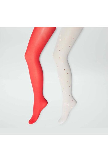 KIABI Pack of 2 pairs of stylish lightweight tights RED