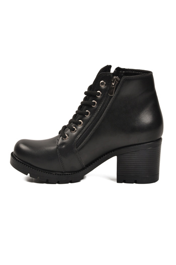 Aspor Black Lace-Up Zippered Women's Heeled Boots