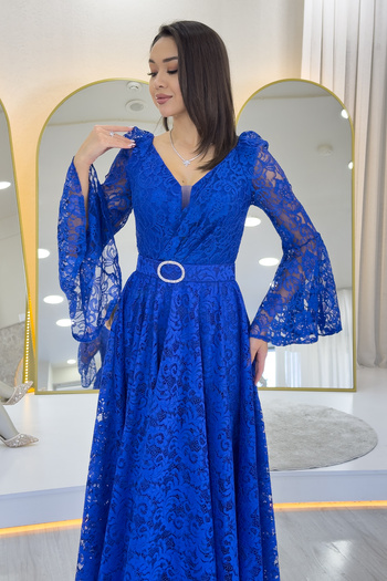 the ZKS Women's Double Breasted Collar Belt Detailed Lace Long Sleeve Midi Dress Black, Saks, Purple, Plum, White, Burgundy