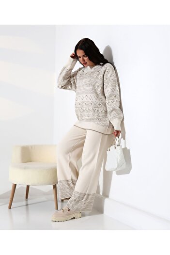 comstar Women's Crew Neck Sweat Loose Pants Knitwear Set