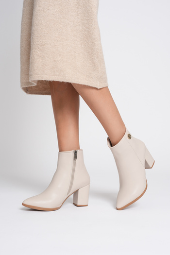 TOPUK Voly Ten Skin Zippered Pointed Toe Thick Heeled Boots