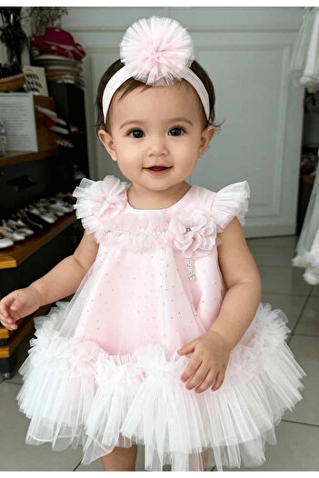SIRRI Baby Girl Special Occasion Evening Dress with Headband – (6-24 Months)