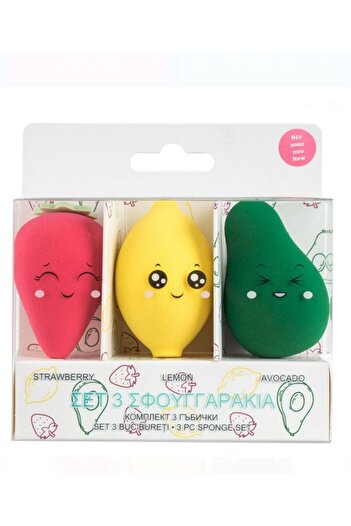 Jumbo Strawberry Lemon Avocado Shaped Makeup Sponge Set - 3pcs