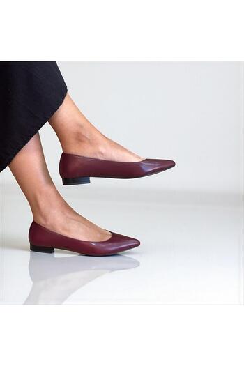 NE&VE SHOES Burgundy Genuine Leather Pointed Toe Stylish and Comfortable Daily Ballet Flats