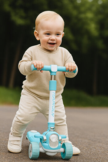 Babyshine1122 Kids 3-Wheel Adjustable Kick Scooter – Foldable Blue Ride-On with LED Wheels and Safety Brake