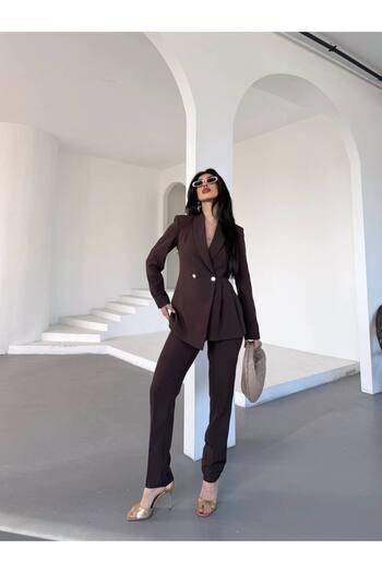 LOBOLIC Women's Pleated Detailed Blazer Jacket and Pants Set